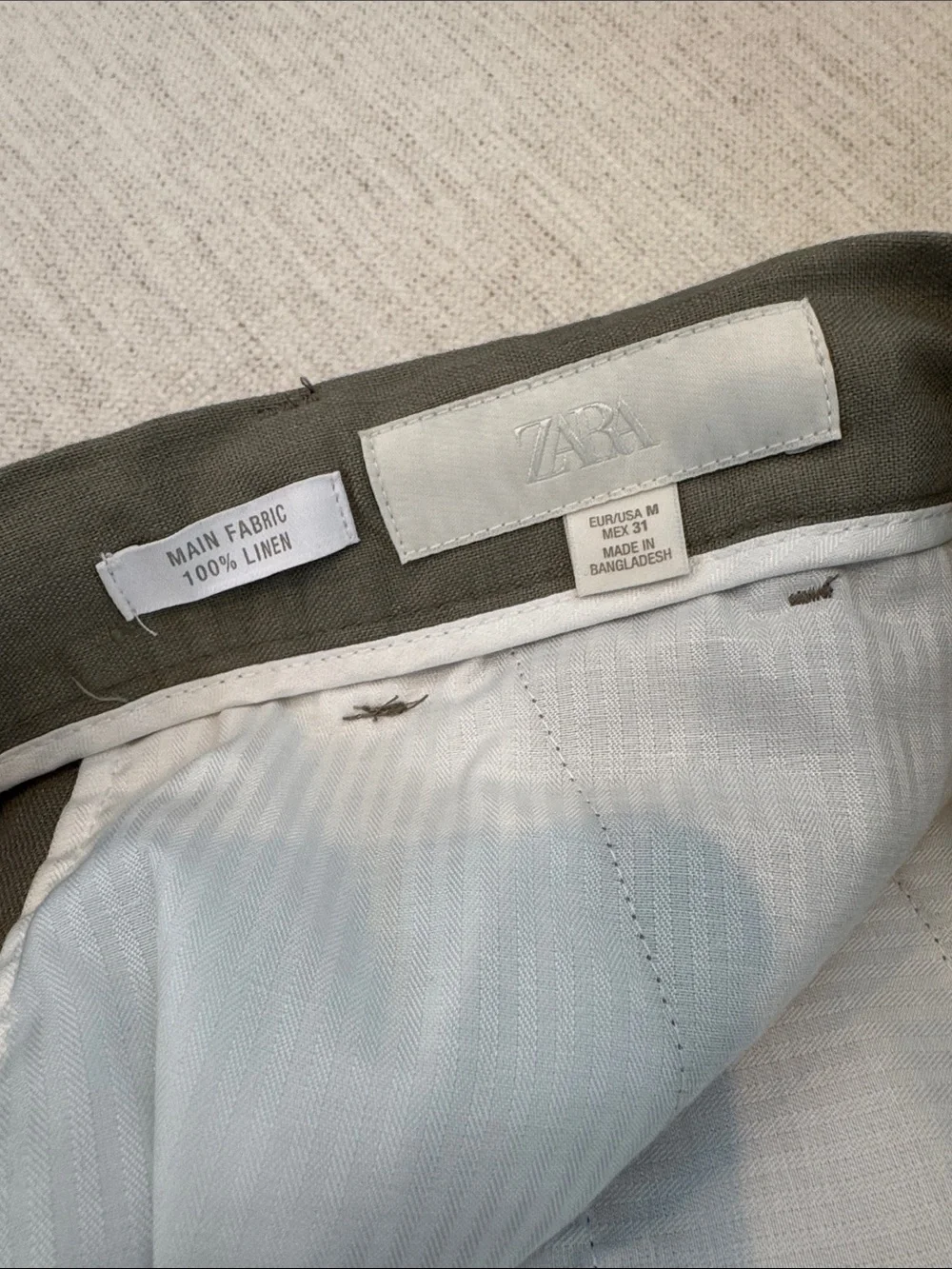 Zara Olive Green Chinos - Slim Fit linen